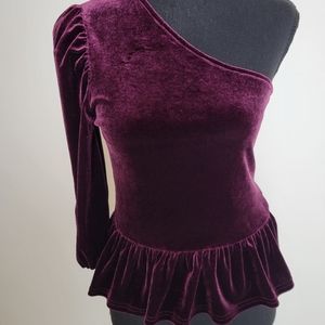 Nasty Gal Shirt Size 6 Asymmetric Velvet Purple Peplum Top Dressy Romantic Chic